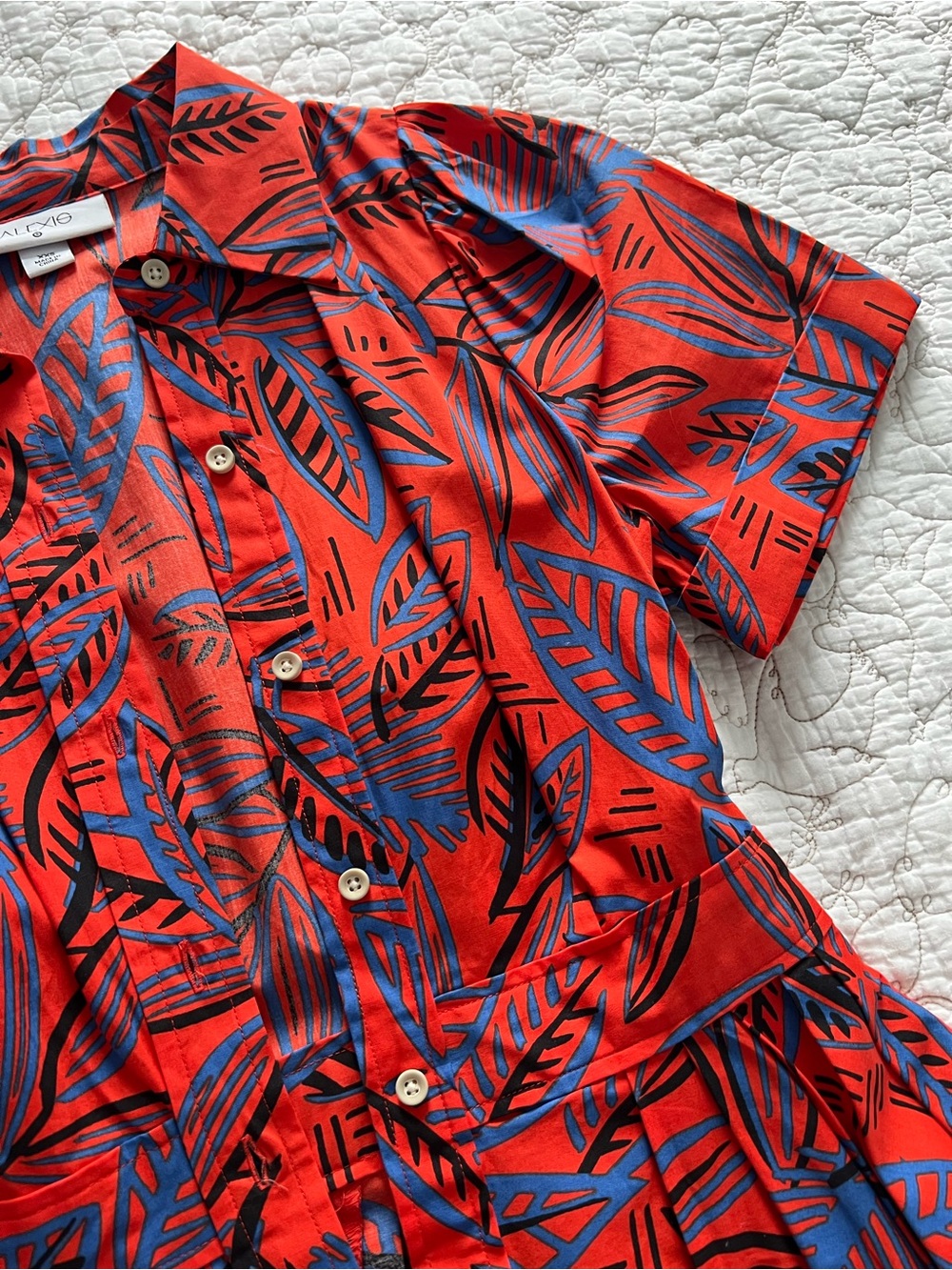Alexis Red Button-Front Leaf Print Midi Dress - Picture 3 of 4